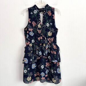 LoveRiche Dress M Navy Floral Sleeveless Halter Sundress‎ Tiered Romantic NEW